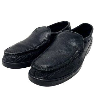 Minnetonka Mens Black Loafer Slip On Double Leather Shoes Size 8.5 - Broken In